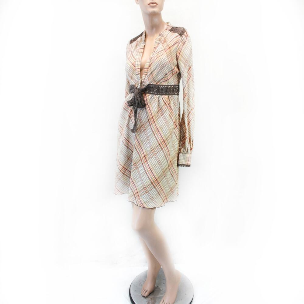 Free People vintage Y2K preppy academia plaid dress lace size 8